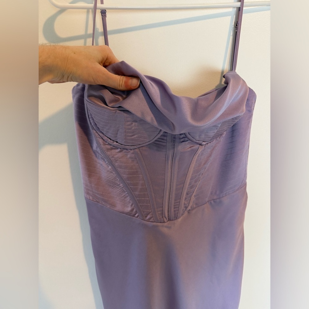 House of CB Charmaine Corset Satin Maxi Slip Dress Lilac Size L back slit - Picture 5 of 11